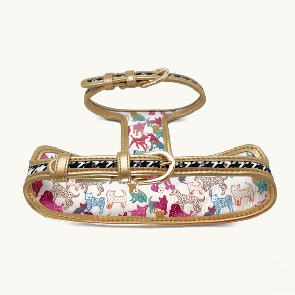 HGP LUXURY HOUNDSTOOTH XS DOG HARNESS & GOLD TONE LEAD - Picture 3 of 13